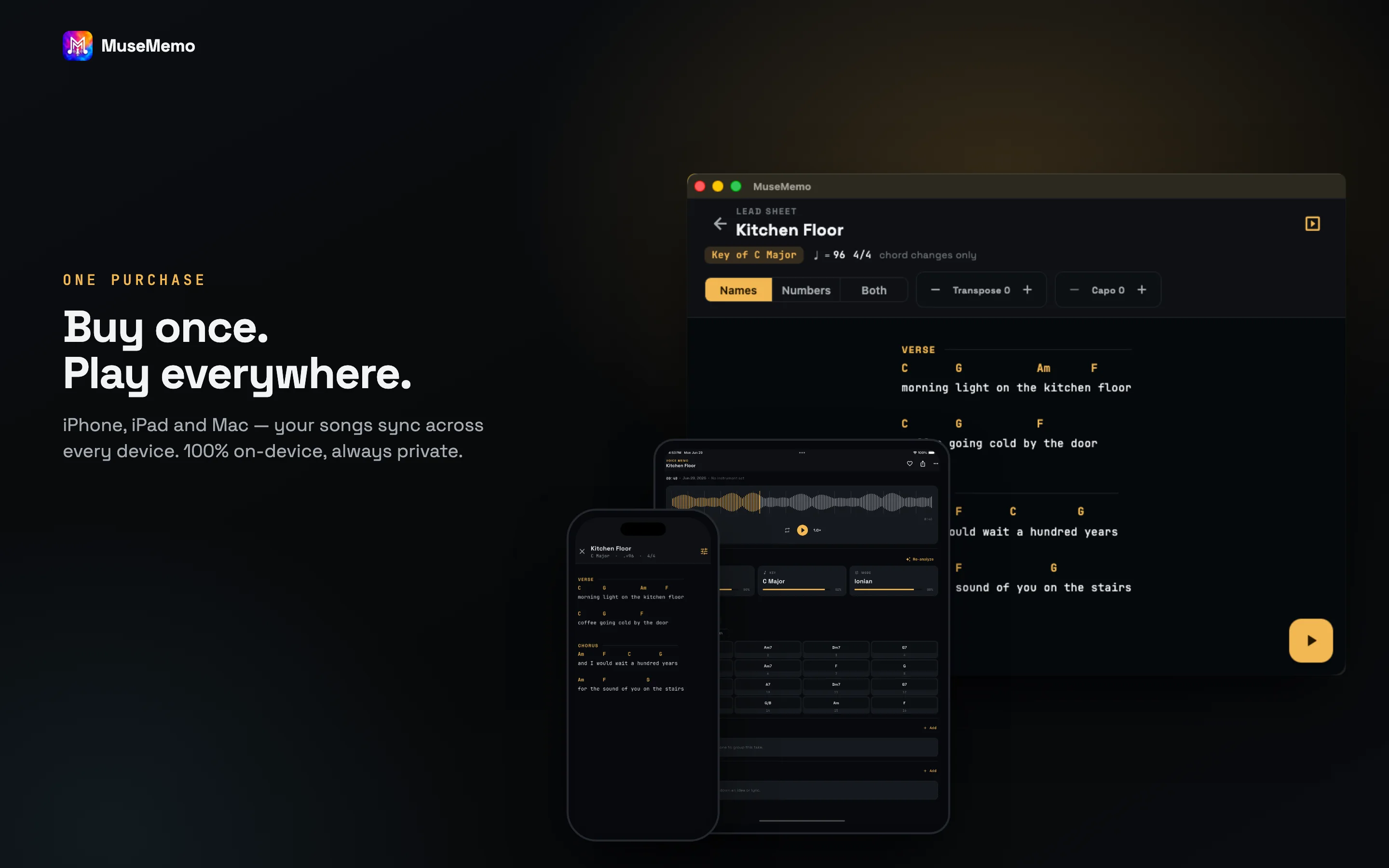 Buy MuseMemo once and play everywhere — iPhone, iPad and Mac.